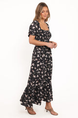 Cecelia Puff Sleeve Maxi Dress - Black Floral