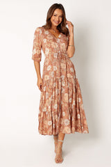 Kelda Dress - Tan Floral