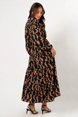 Lincoln Long Sleeve Maxi Dress - Black/Beige