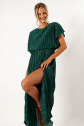 Neville Pleated Maxi Dress - Teal Green