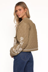 Vako Quilted Embroidered Jacket - Olive