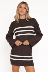 Sara Sweater Set Mini Skirt - Chocolate Cream Stripe