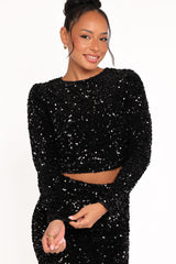 Quinne Cropped Sequin Top - Black