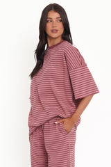 Wilda Oversized Tee - Pink Red Stripe