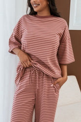 Wilda Oversized Tee - Pink Red Stripe
