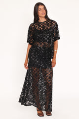 Yonder Sheer Lace Tee Top - Black