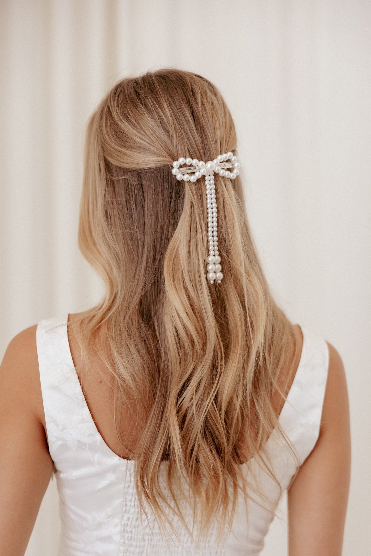 Marcella Hair Bow Clip - Pearl