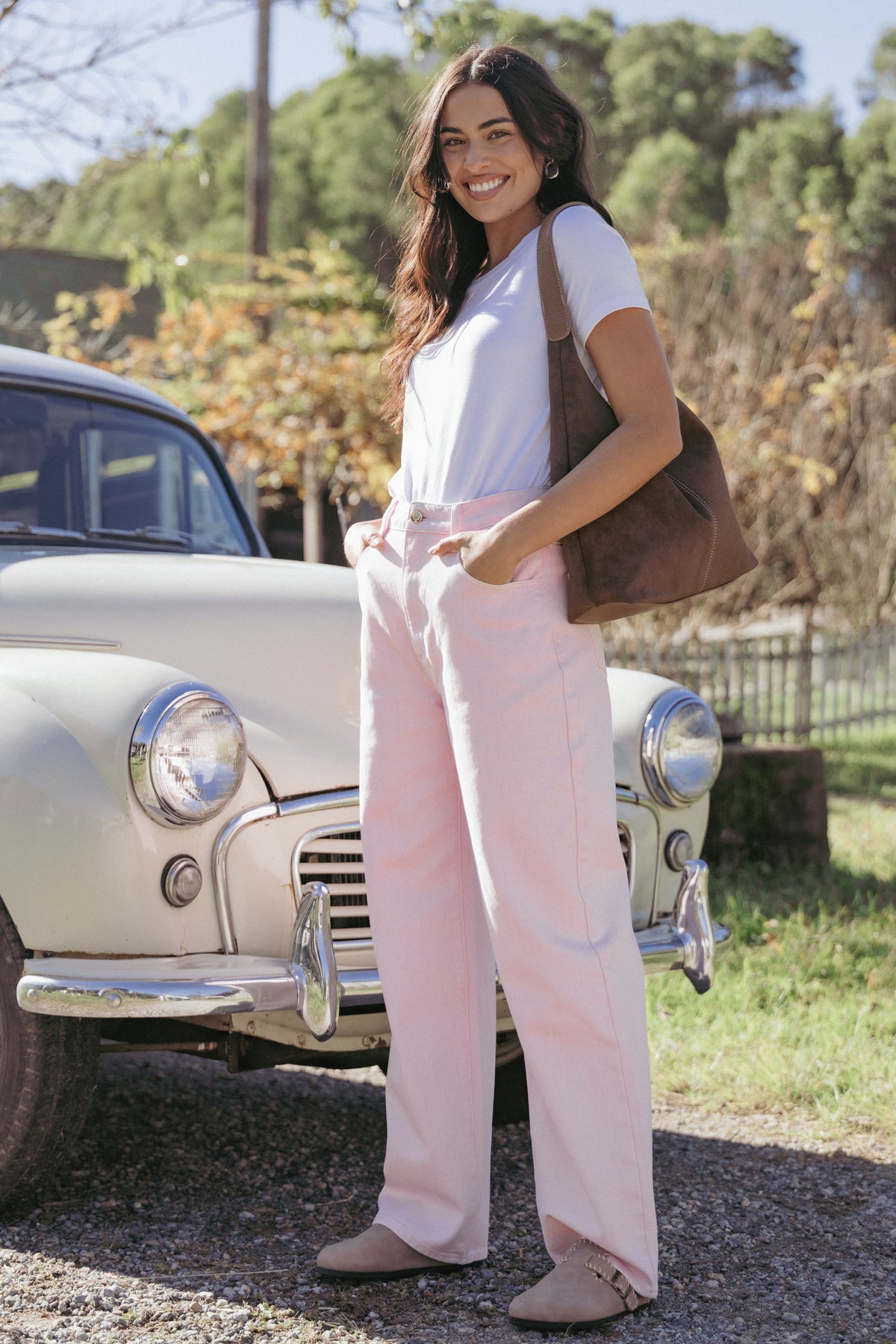 Ailis Wide Leg Jean - Dusty Pink