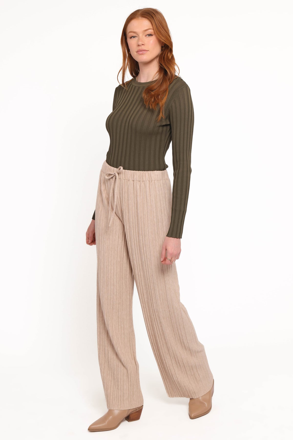 Davis Pleated Knit Pant - Beige