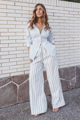 Ember Cotton Pants - Blue Brown Stripe