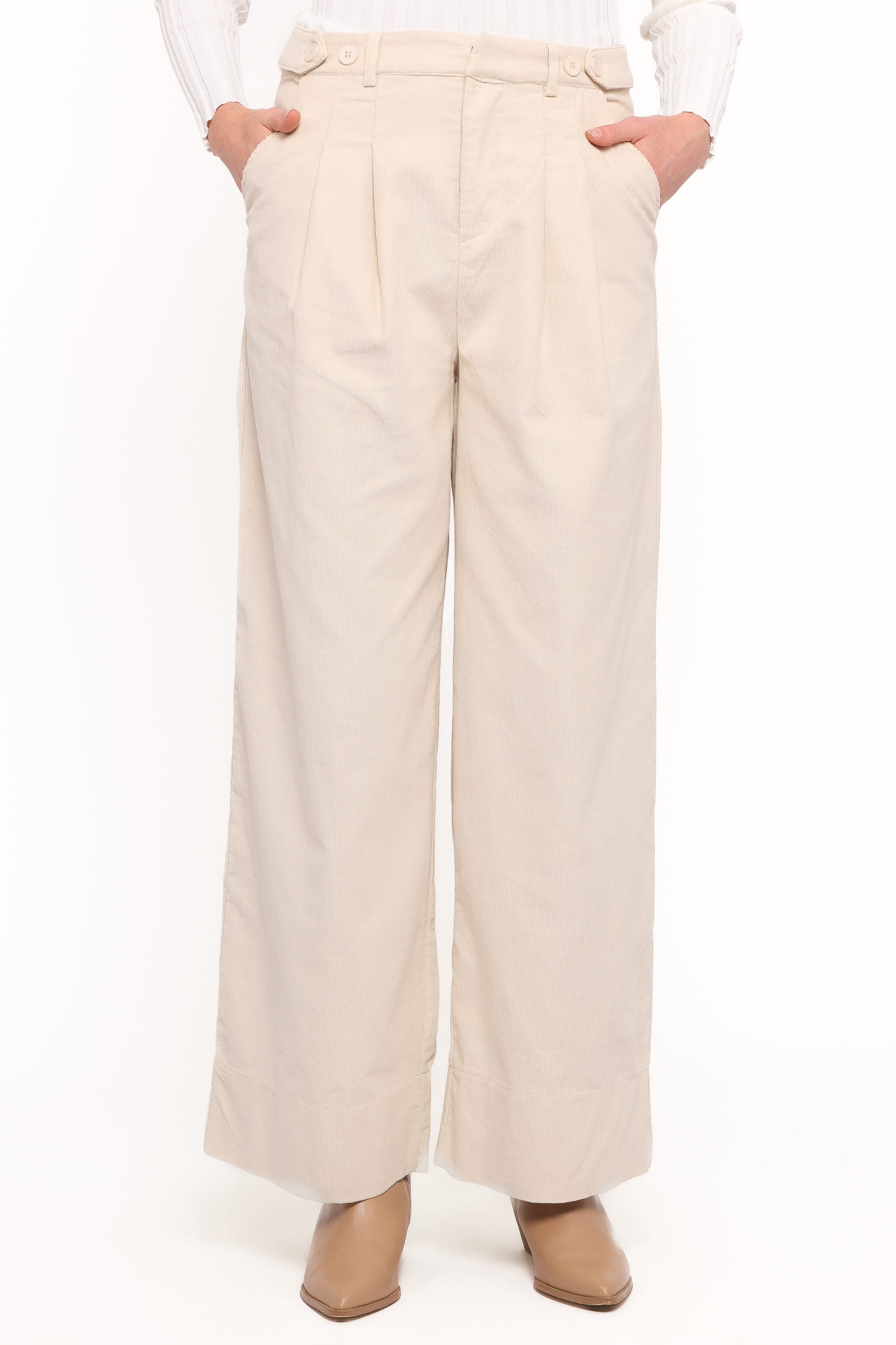Faelan Wide Leg Cord Pants - Beige