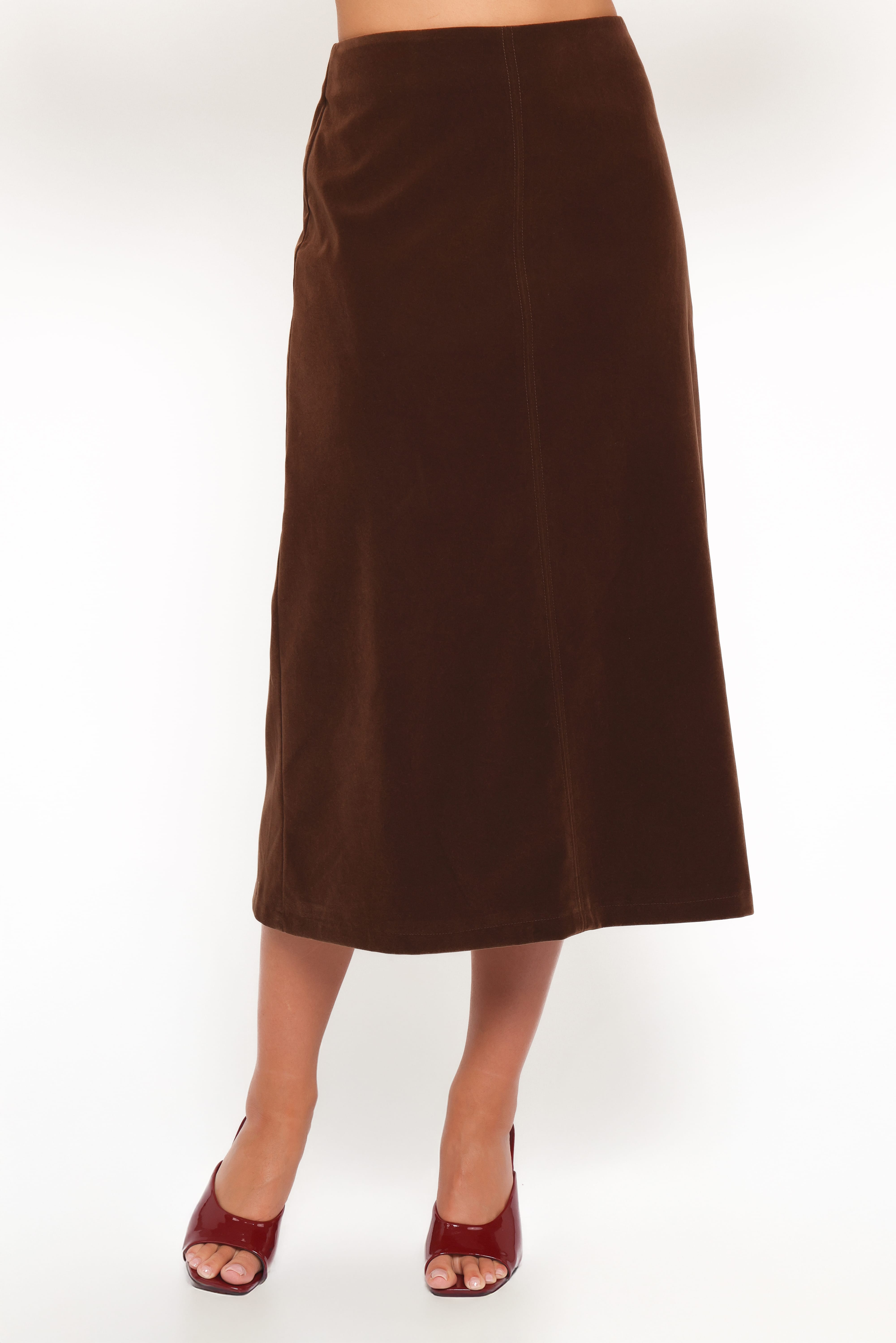 Halina Velvet Midi Skirt - Chocolate