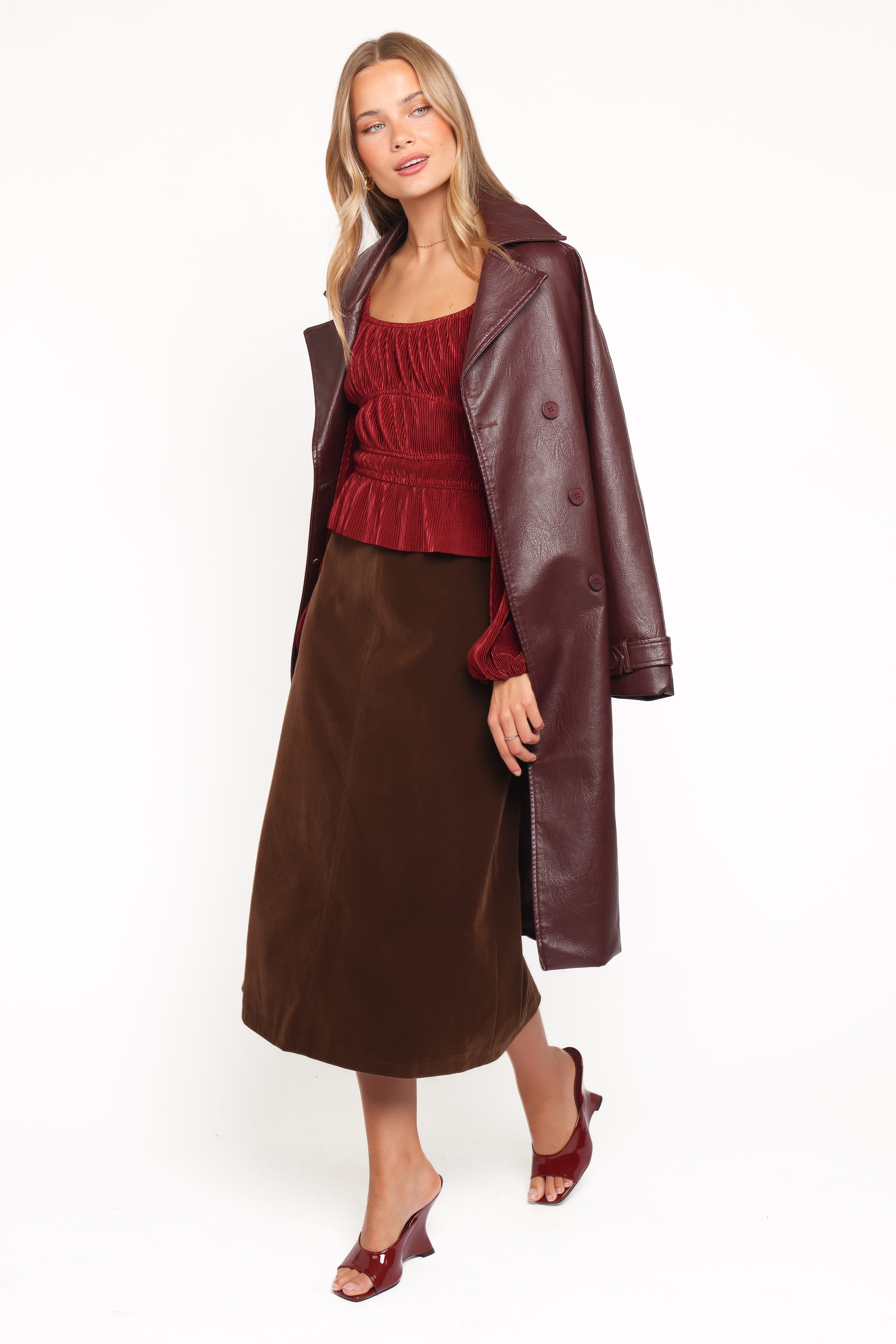 Halina Velvet Midi Skirt - Chocolate