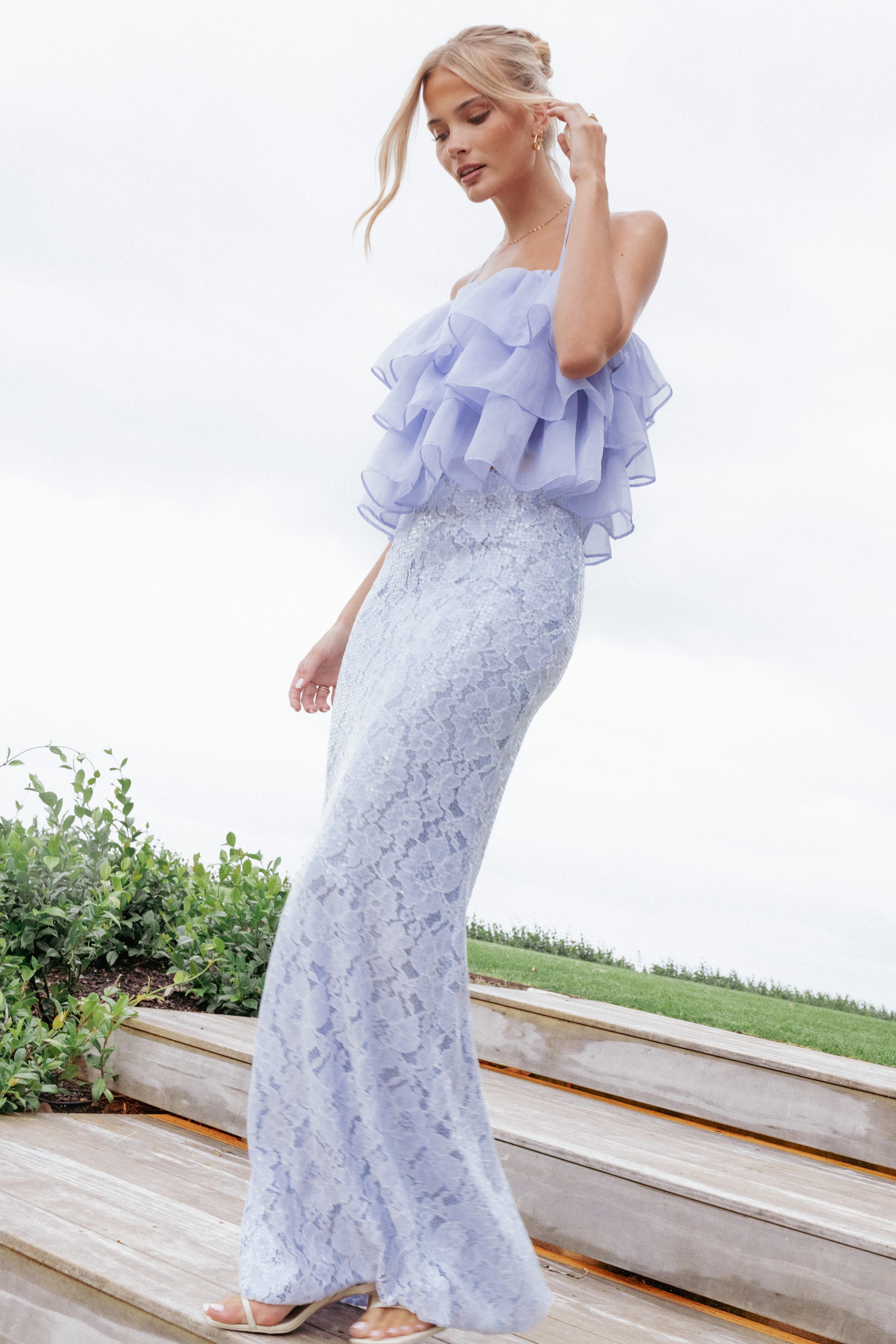 Jennings Lace Maxi Skirt - Blue Sequin