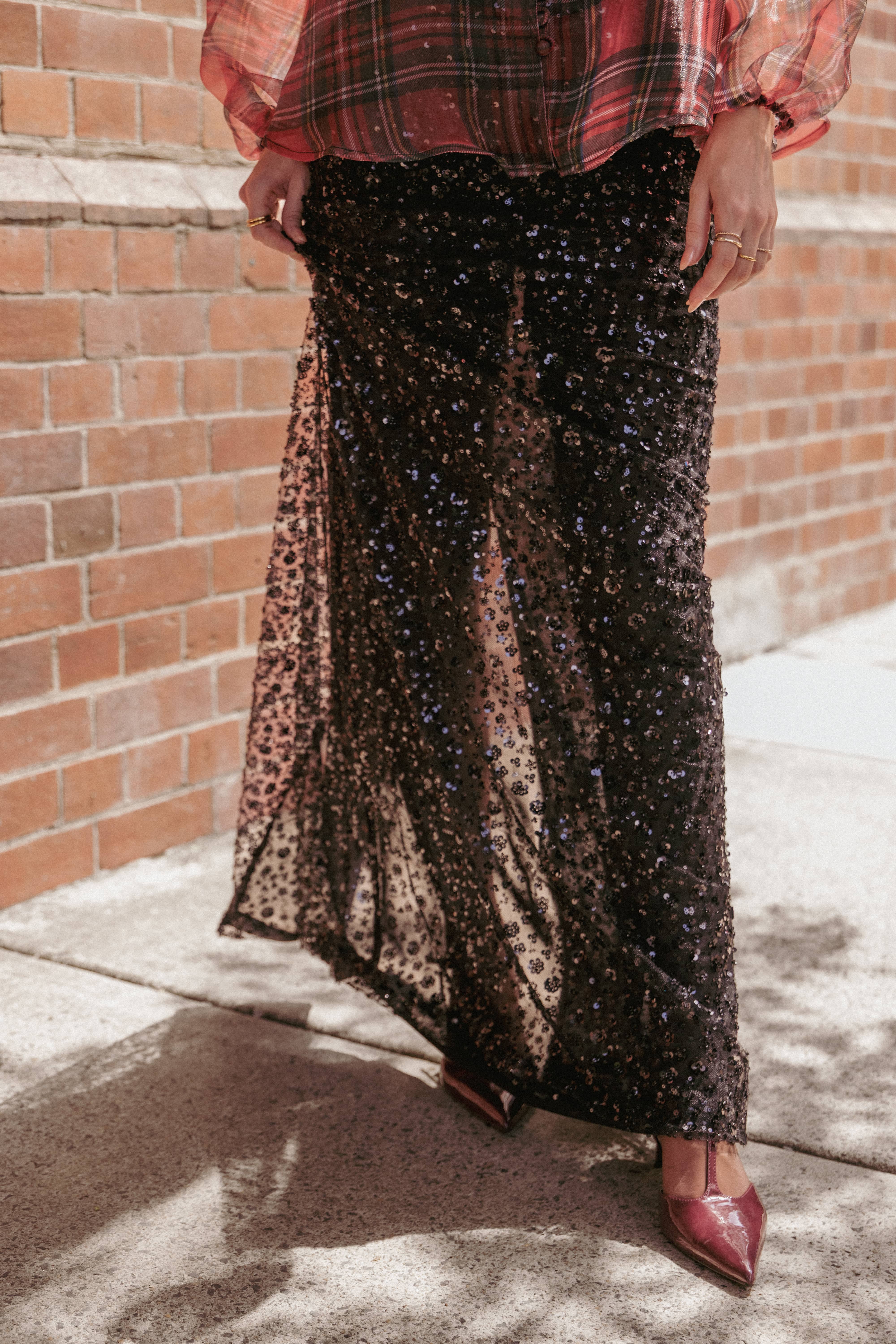 Jennings Sequin Maxi Skirt - Black