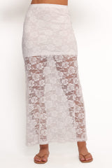 Laken Sheer Lace Maxi Skirt - White