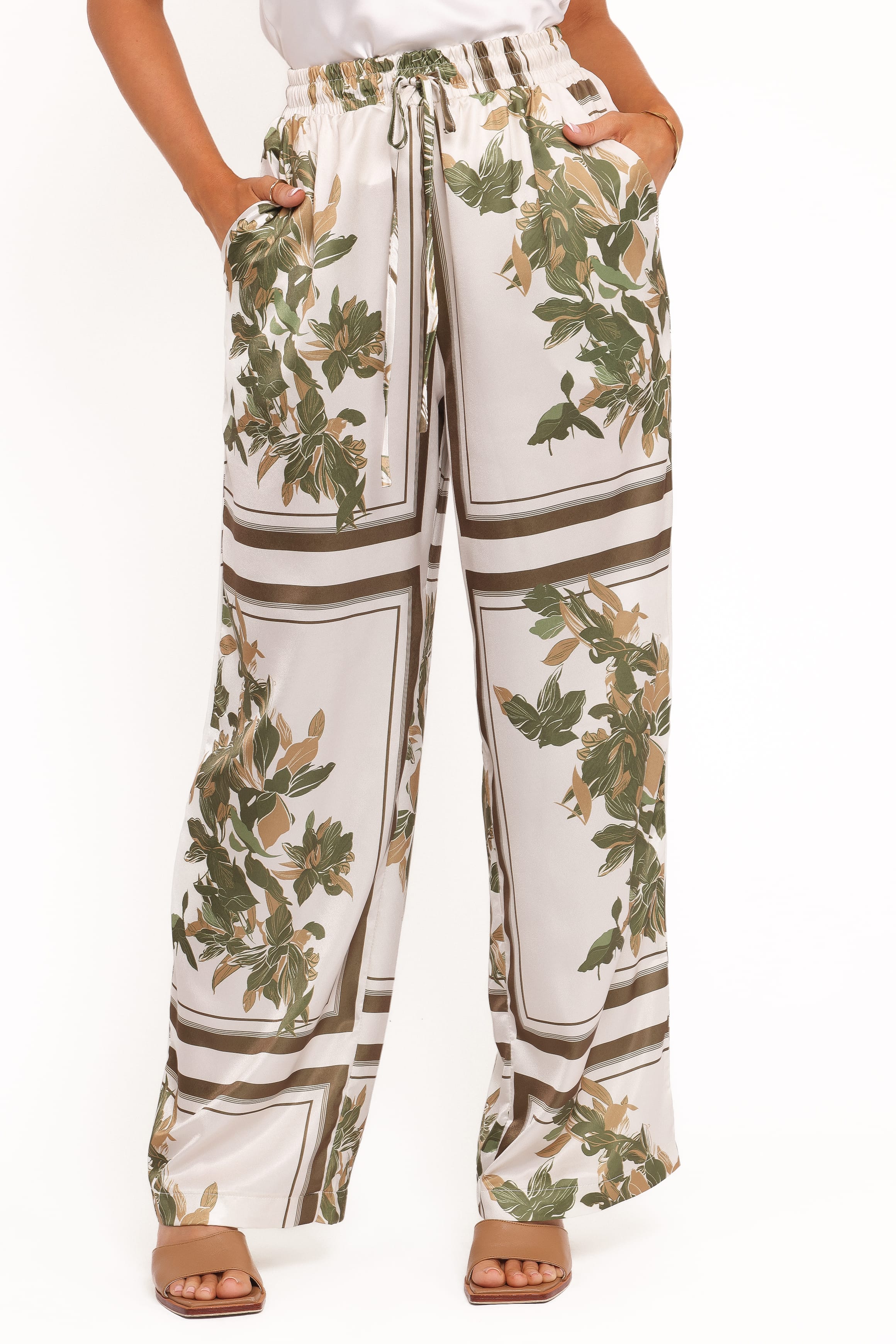 Lara Wide Leg Pants - Olive Print