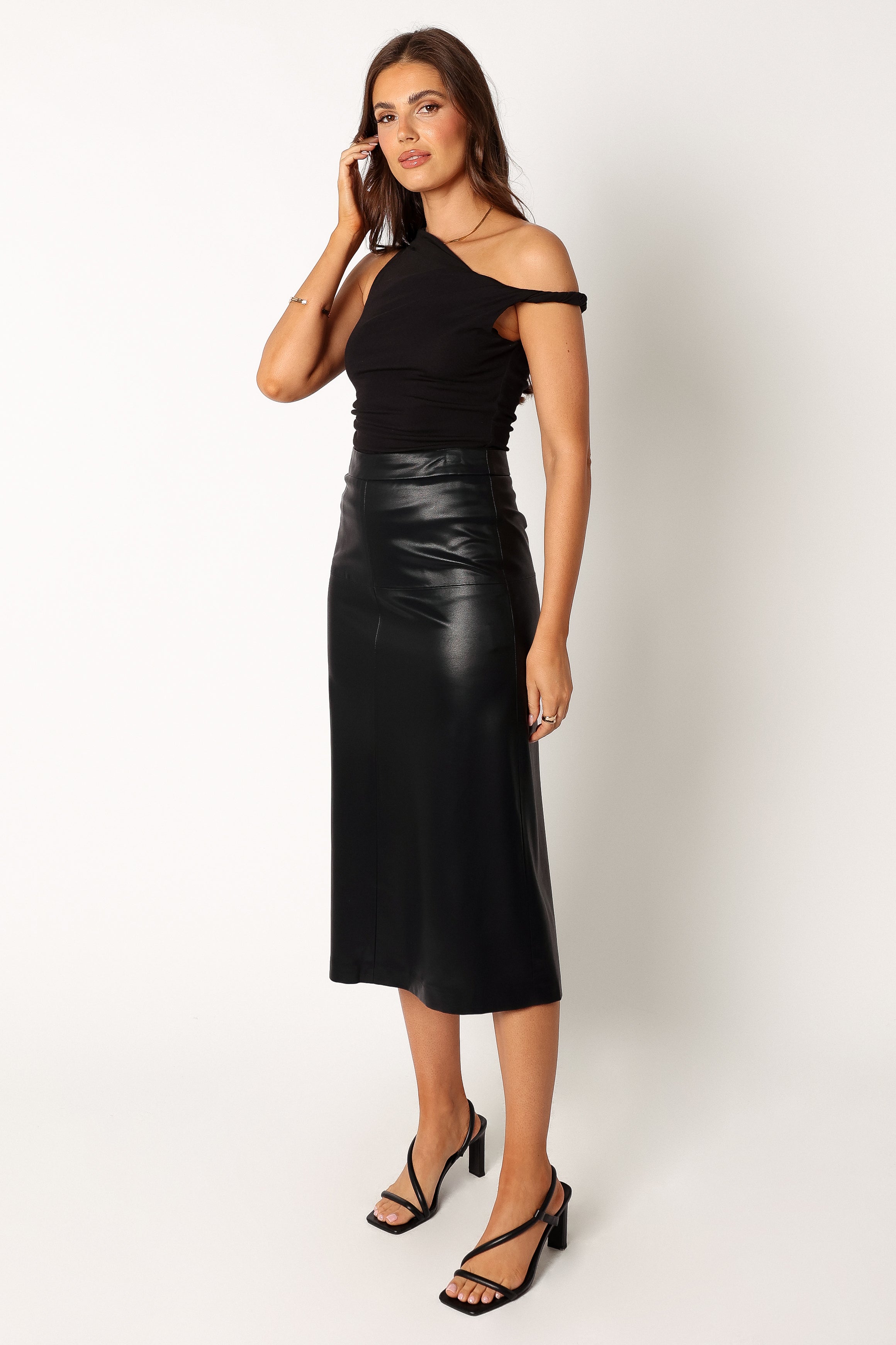 Miller Faux Leather Midi Skirt - Black