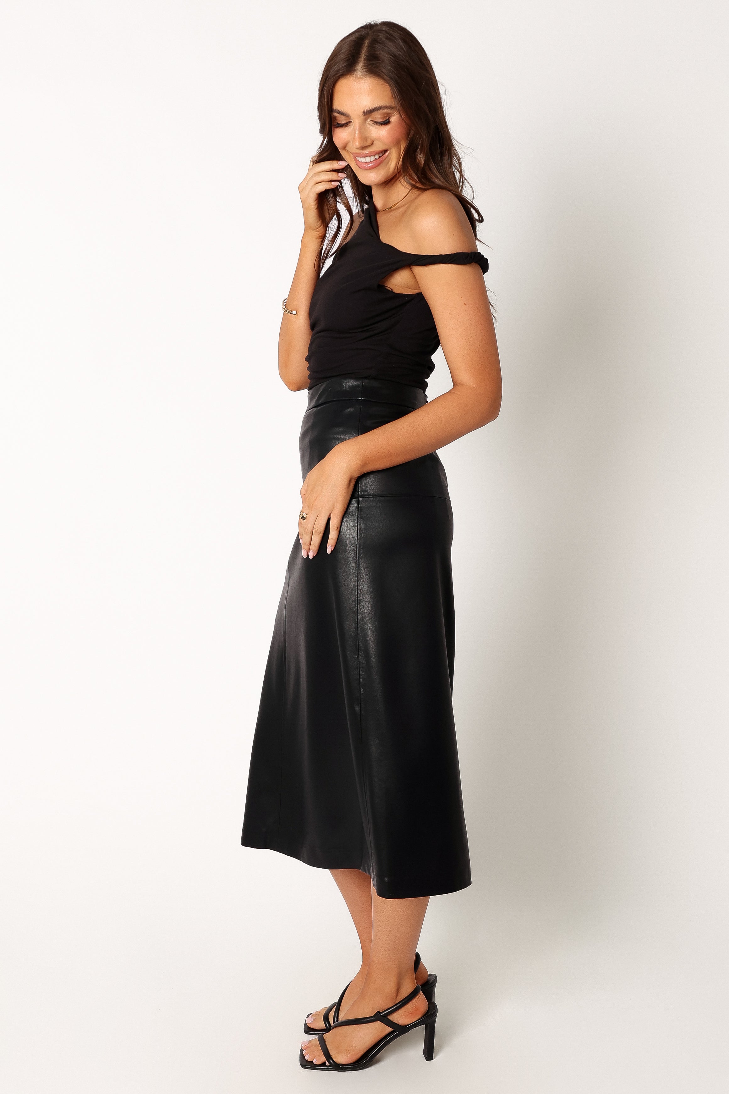 Miller Faux Leather Midi Skirt - Black