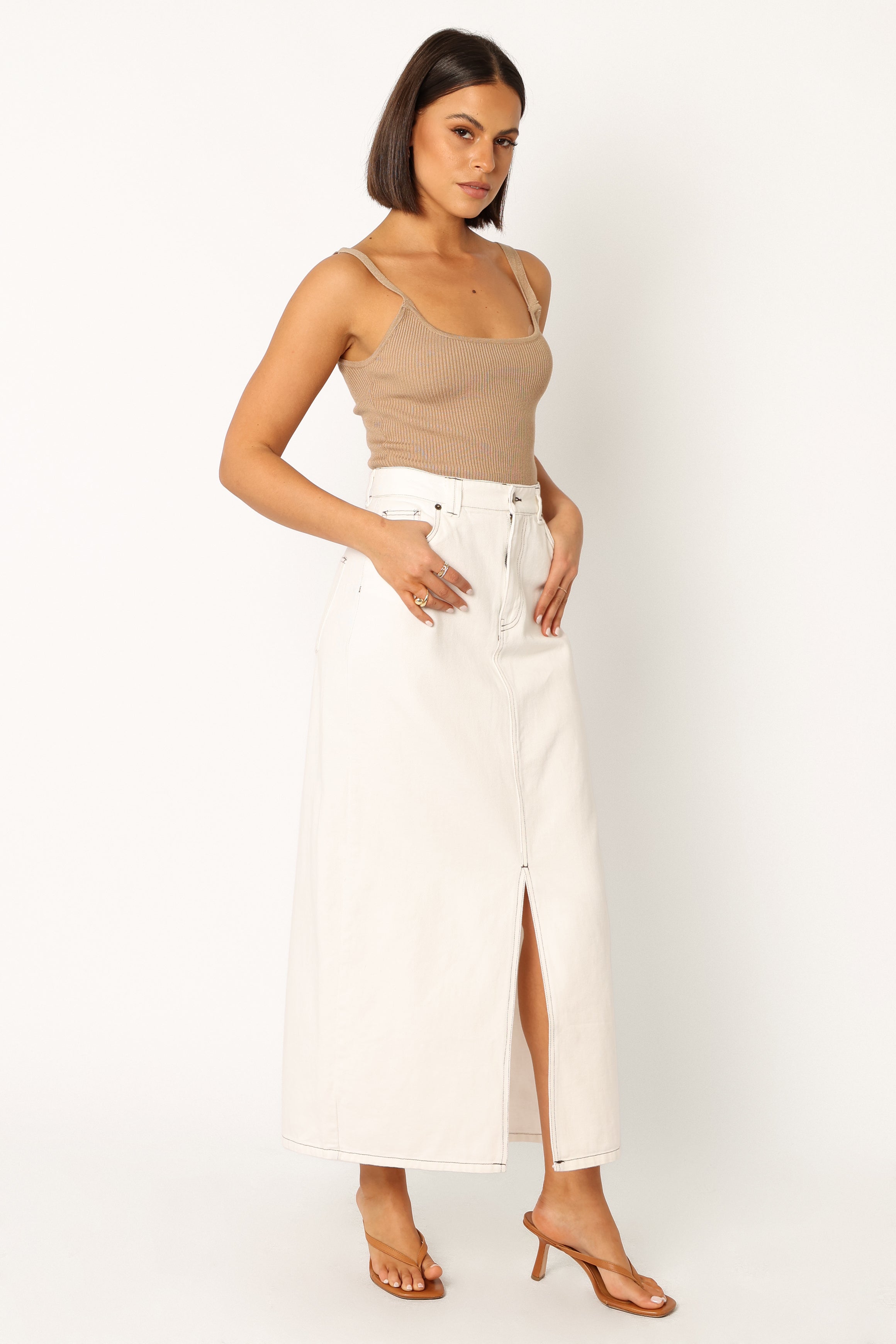 Rana Denim Midi Skirt - White