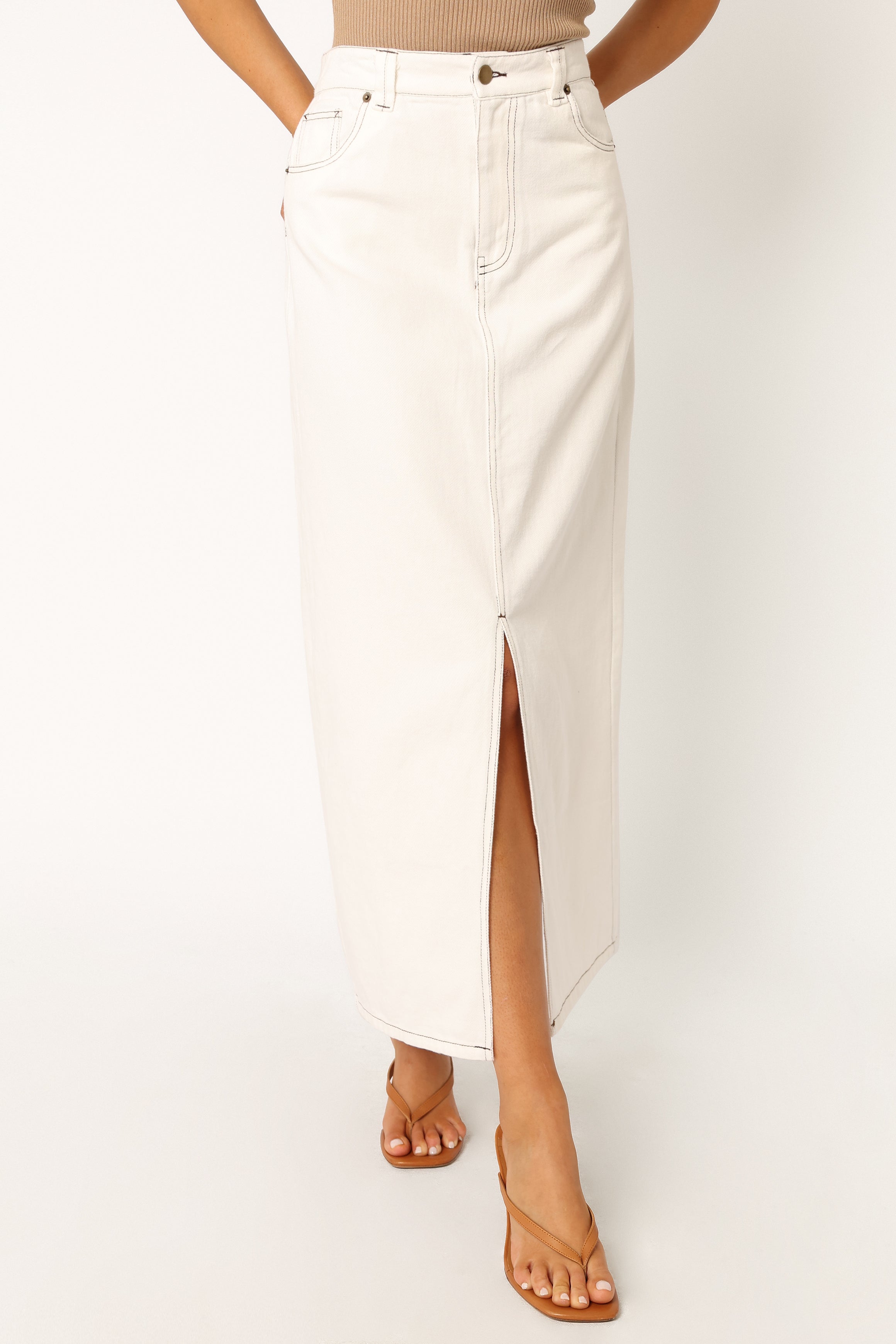 Rana Denim Midi Skirt - White