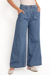 Rosalee Chambray Wide Leg Pant - Medium Denim