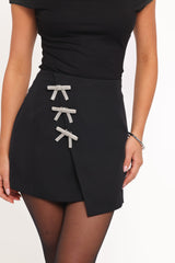 Tyra Mini Skirt With Embellished Bows - Black