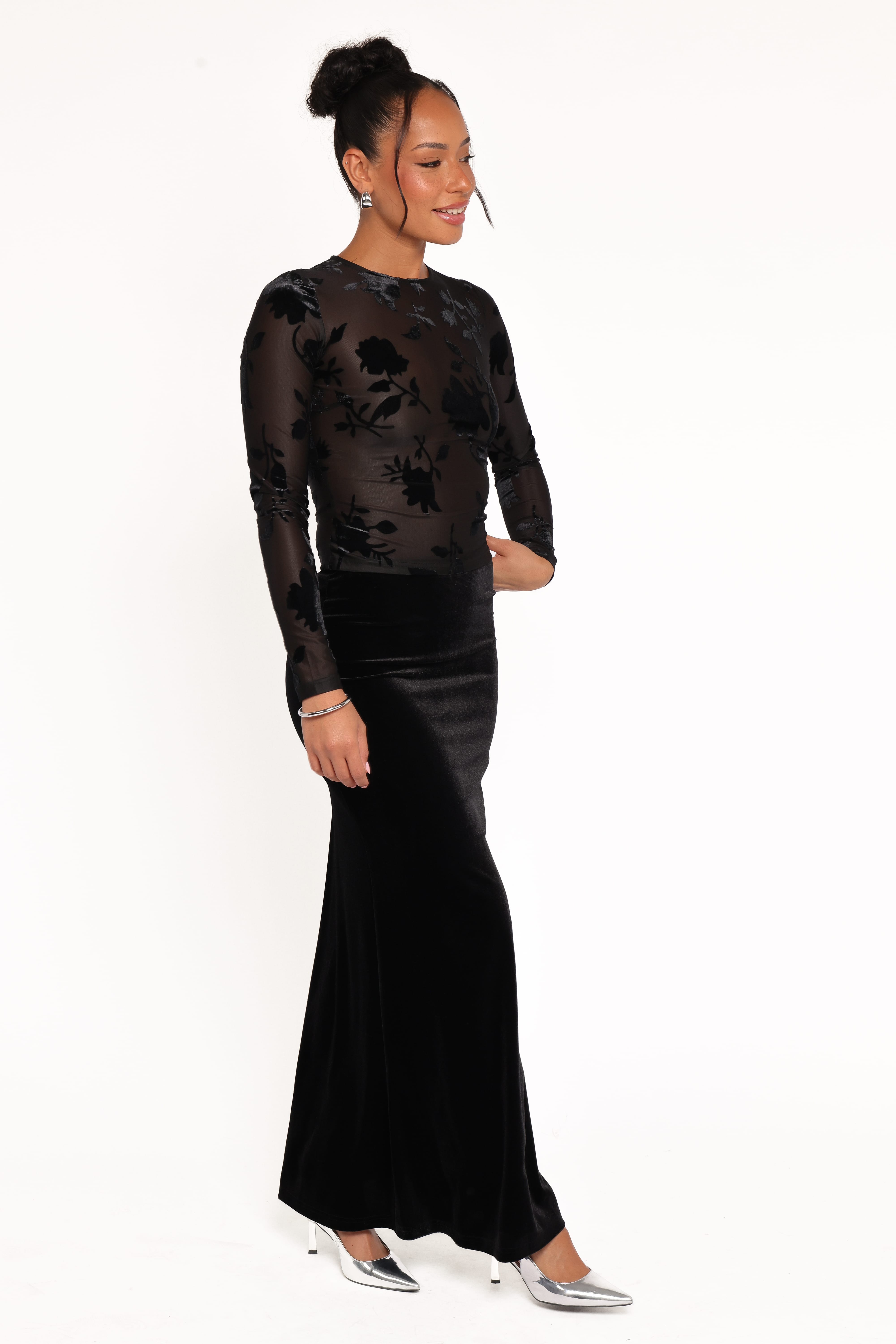 Velman Velvet Maxi Skirt - Black