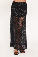 Yonder Sheer Panel Lace Maxi Skirt - Black