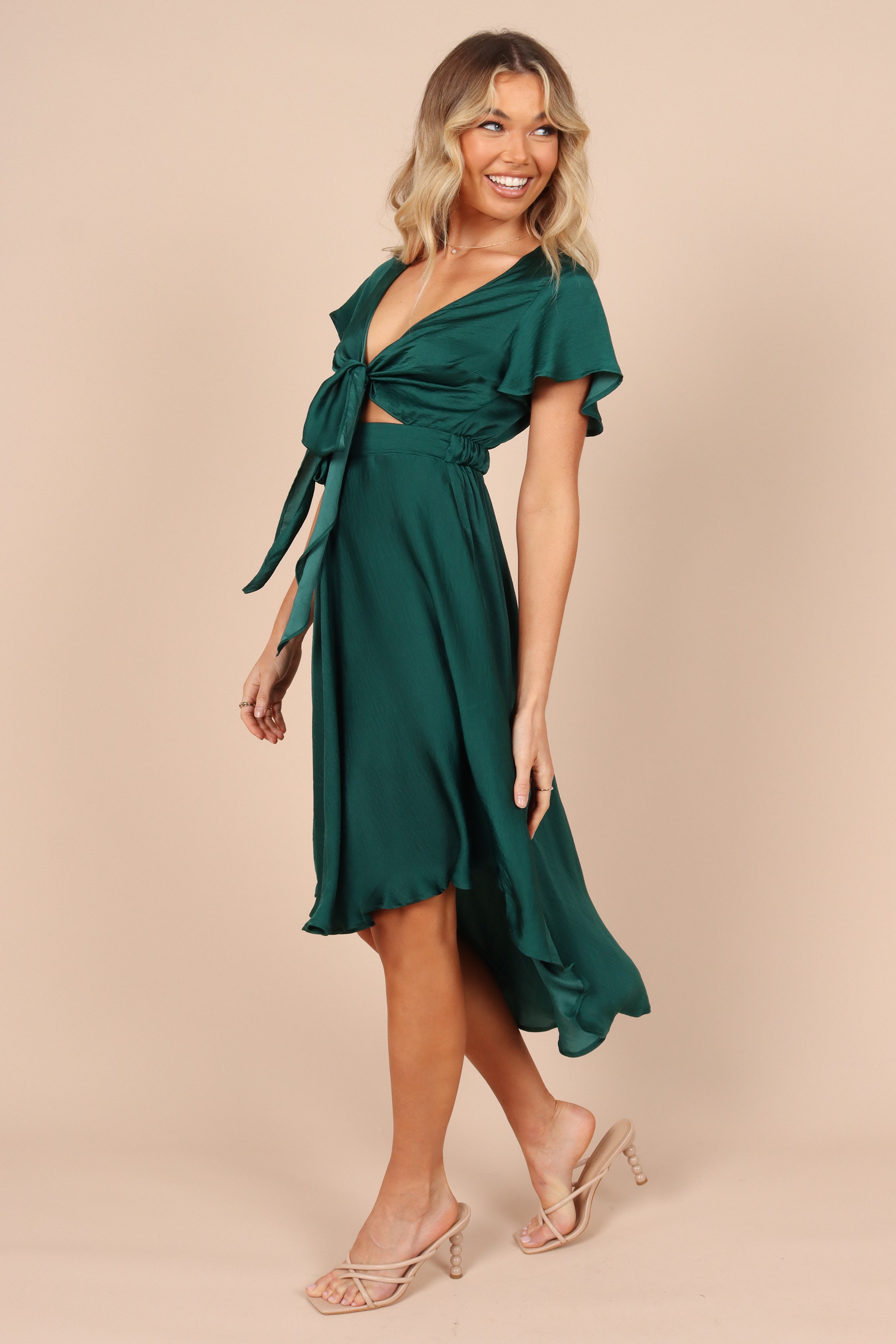Amanda Hi Lo Tie Front Dress - Emerald