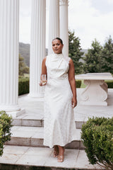 Anabelle Halter Neck Lace Maxi Dress - White