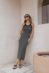 Arabella Knit Dress - Black Beige Stripe