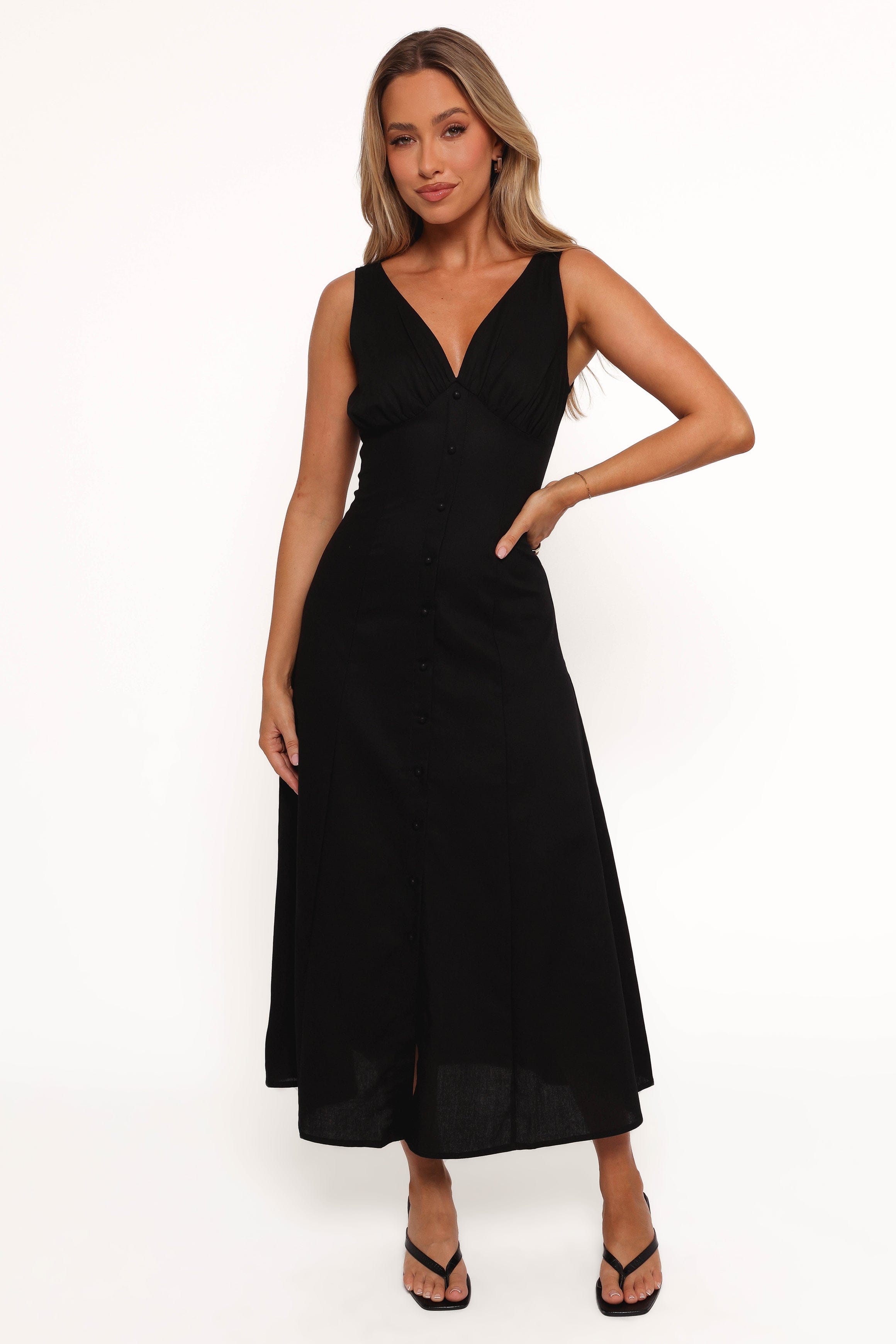 Barbara Midi Button Down Dress - Black