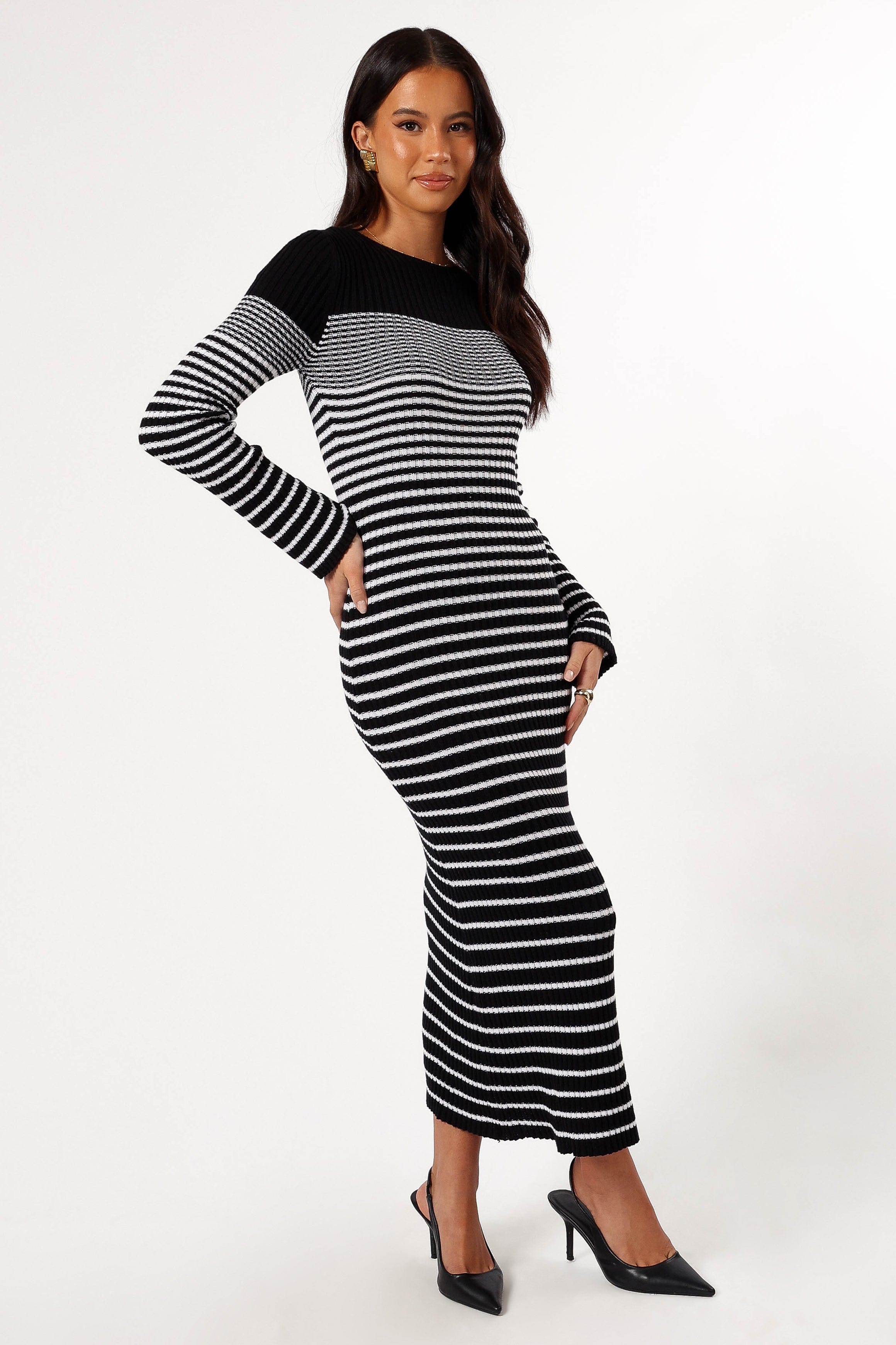 Camy Long Sleeve Midi Dress - Black/White