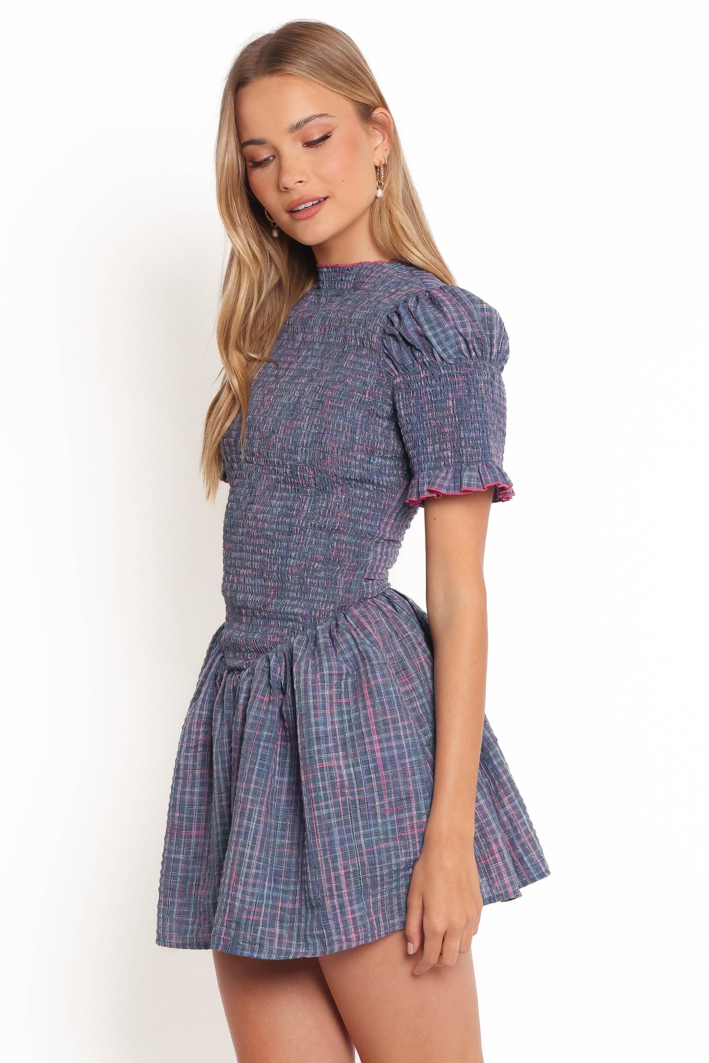 Celine Mini Dress - Navy Plaid