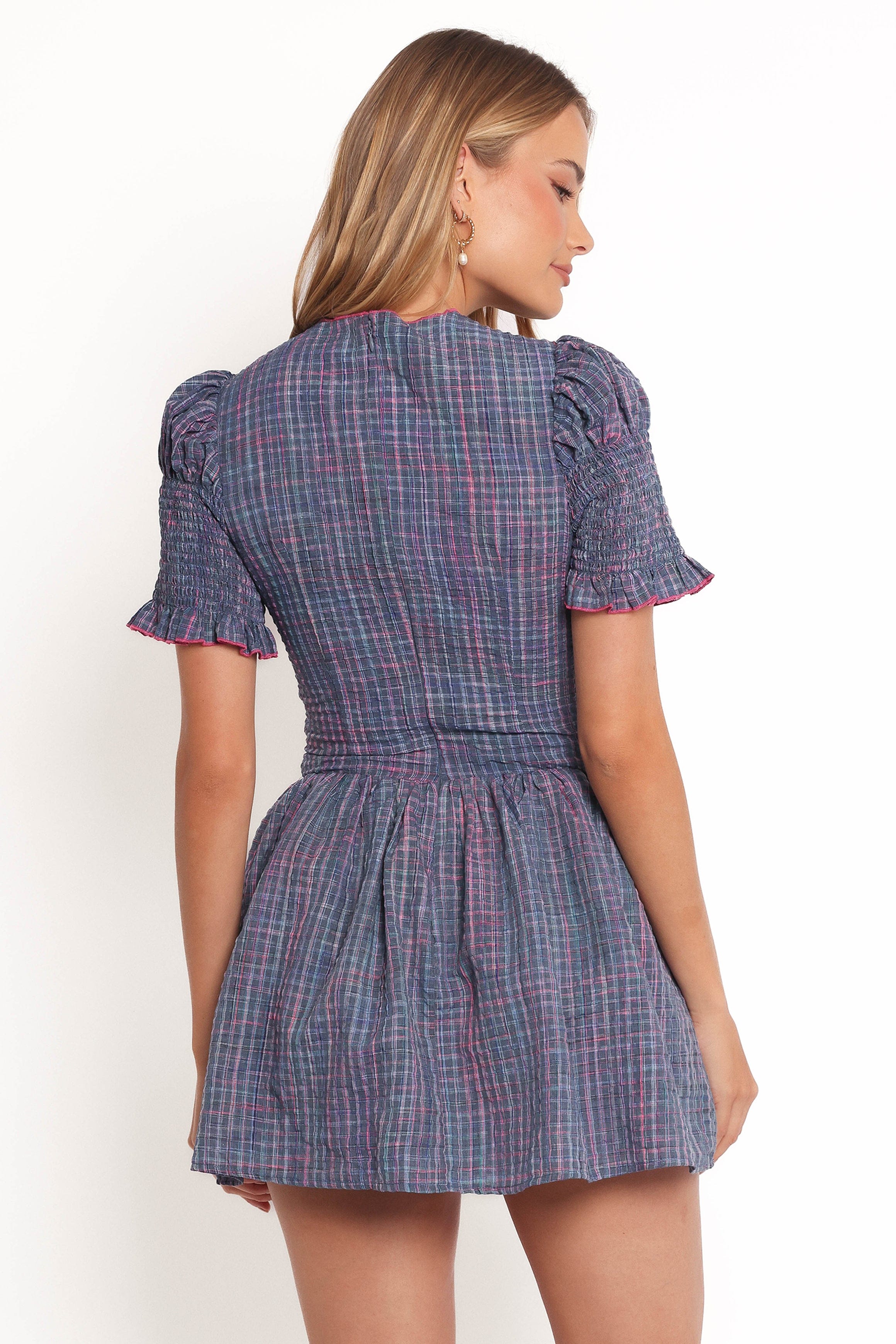 Celine Mini Dress - Navy Plaid