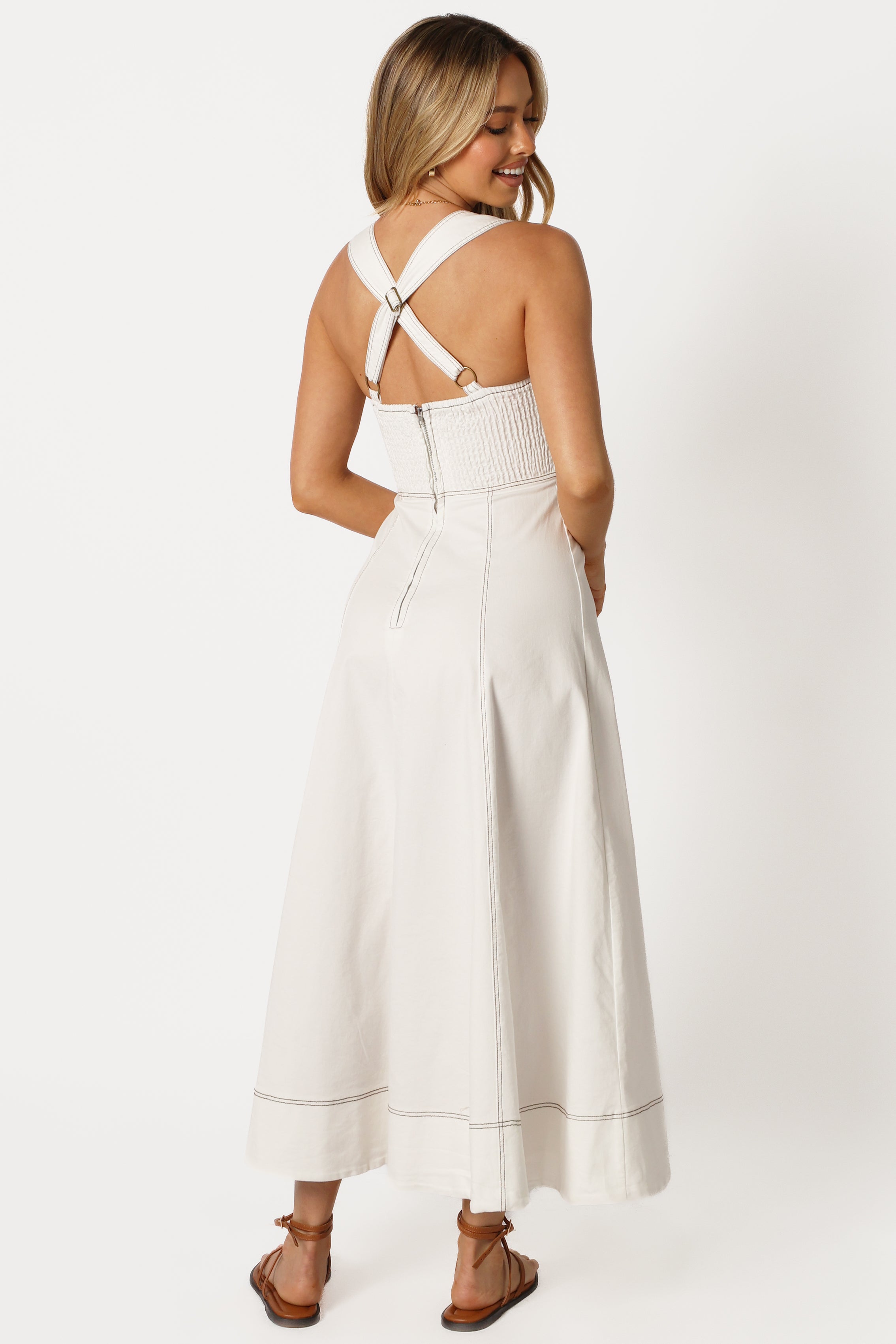 Everly Crossback Midi Dress - White Denim