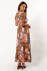 Everly Short Sleeve Maxi Dress - Olive Print