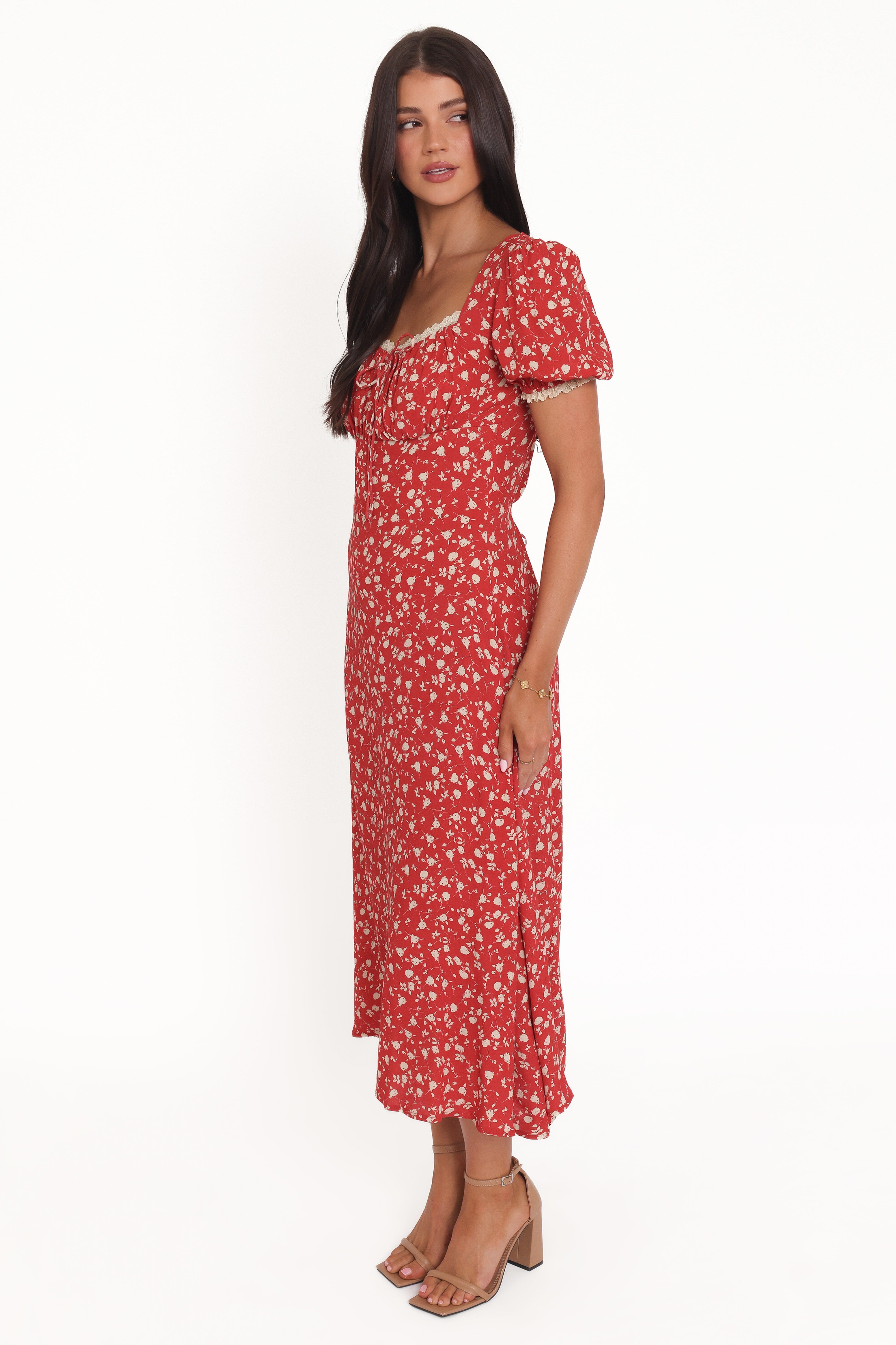 Francine Lace Midi Dress - Red Floral
