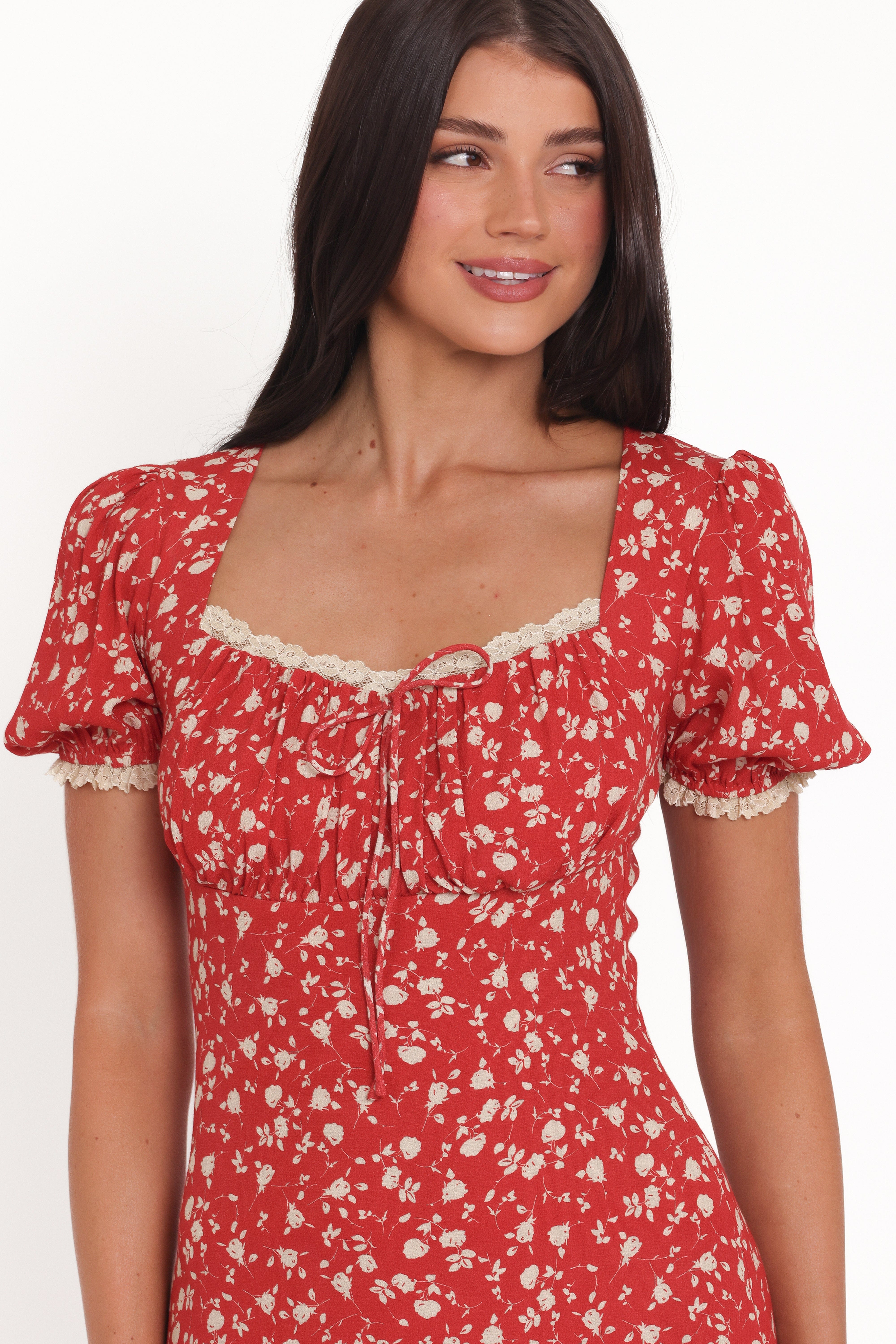Francine Lace Midi Dress - Red Floral