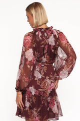 Hensely Mini Dress - Burgundy Brandy Bloom