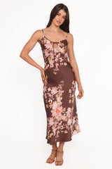 Jamila Midi Dress - Brown Floral