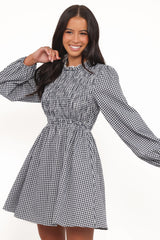Jessen Long Sleeve Mini Dress - Navy Gingham