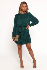 Joy Plisse Mini Dress - Dark Jade