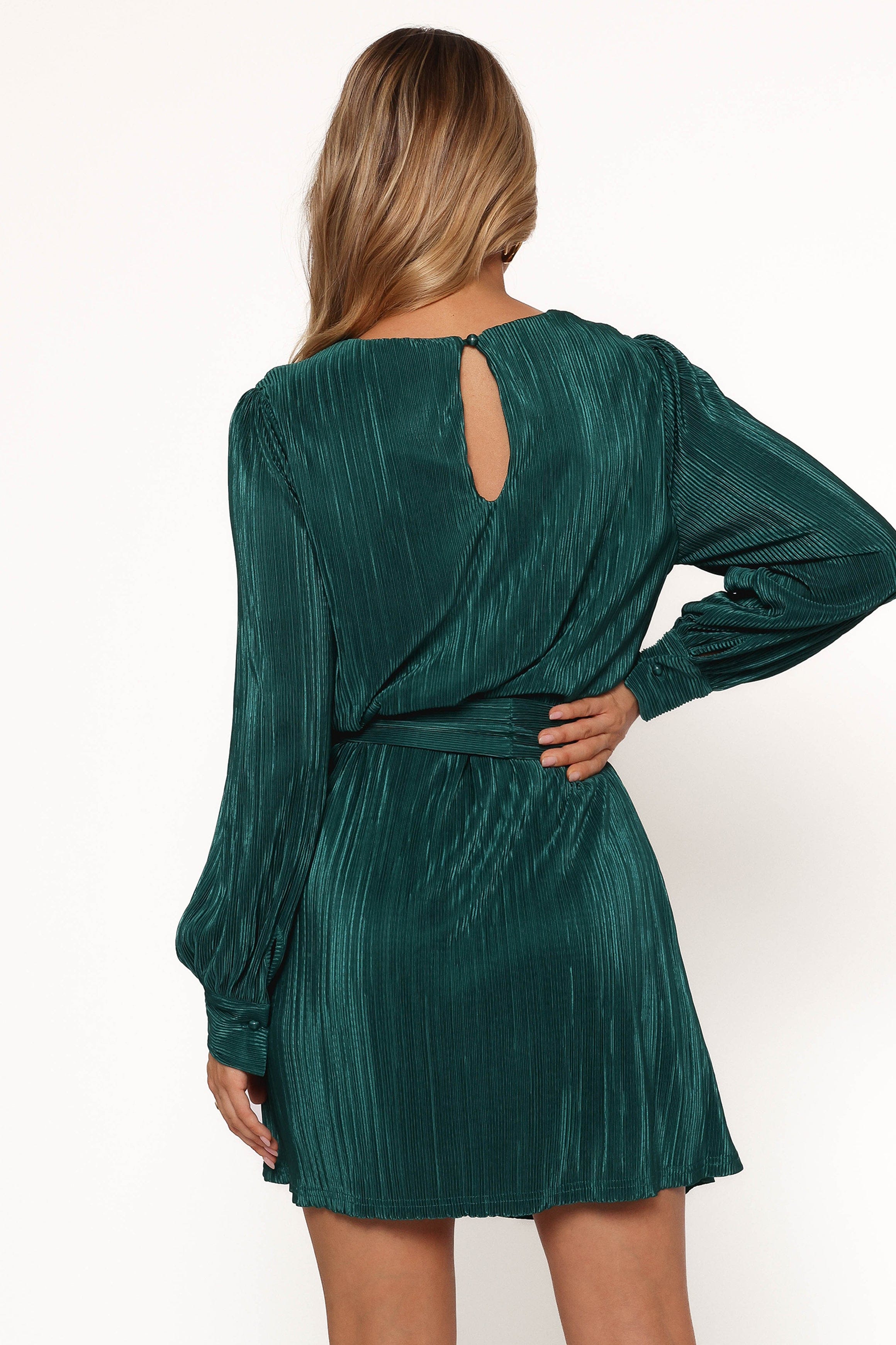 Joy Plisse Mini Dress - Dark Jade