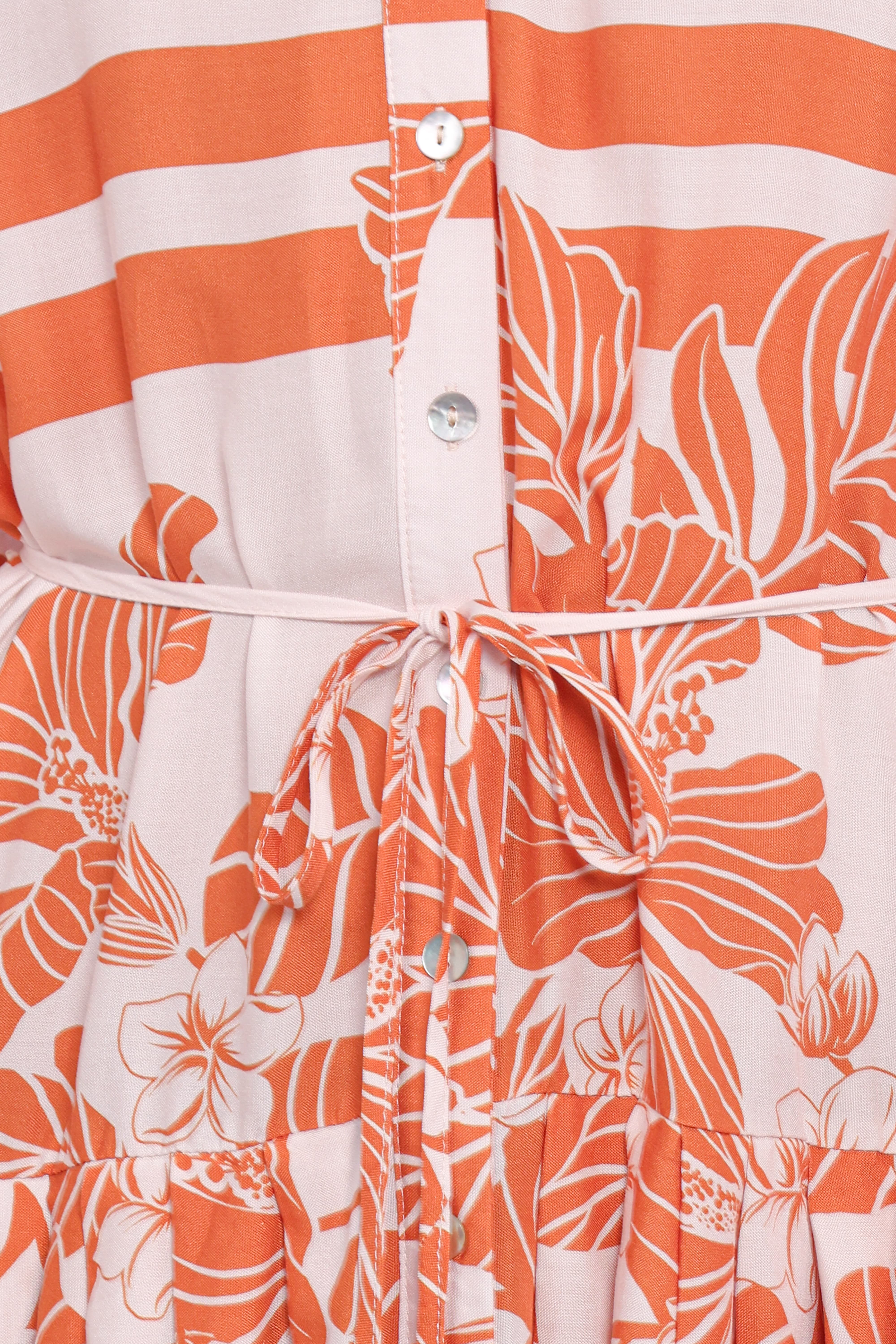 Jules Long Sleeve Dress - White/Orange