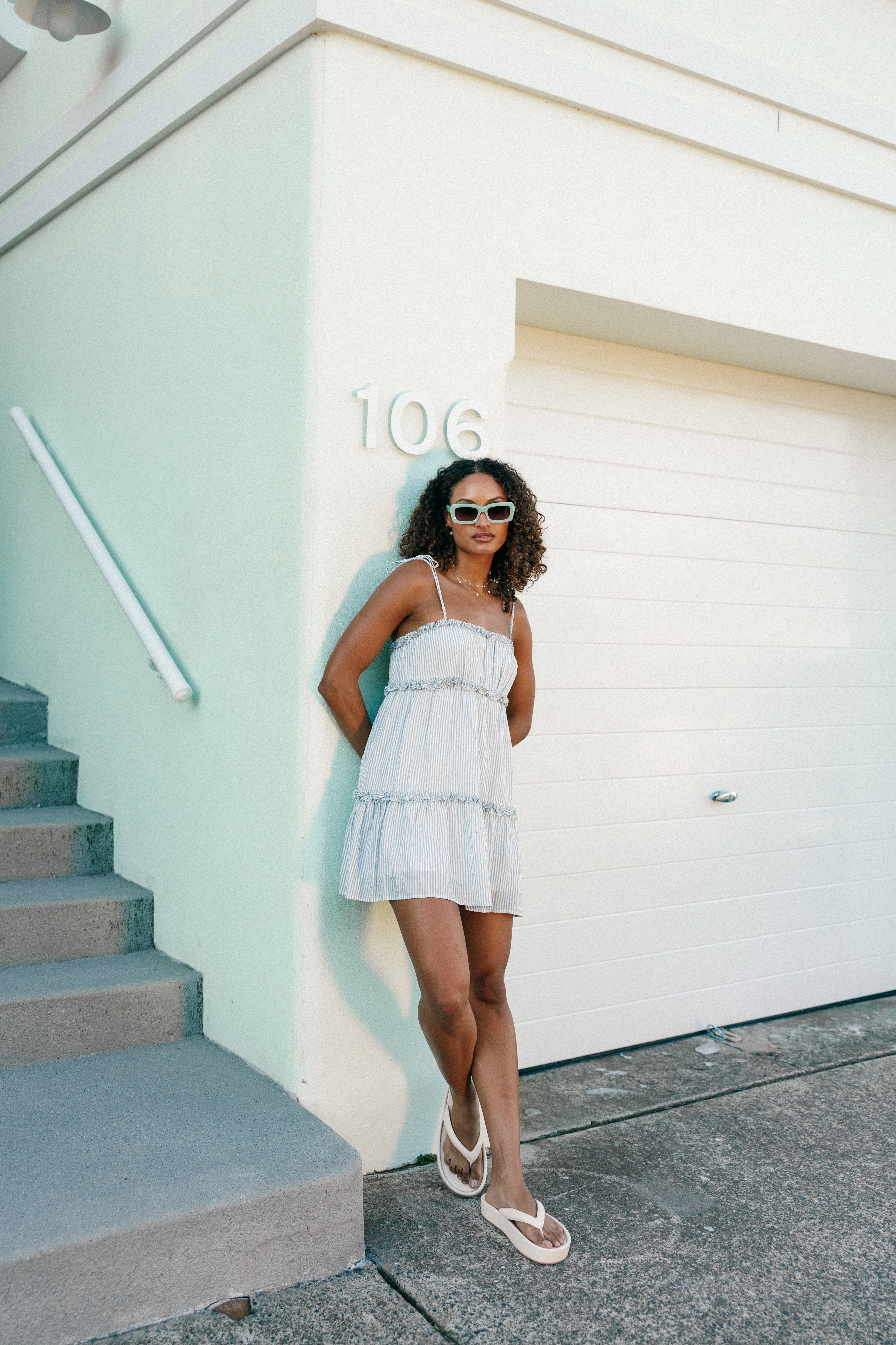 Kali Mini Dress - White Blue
