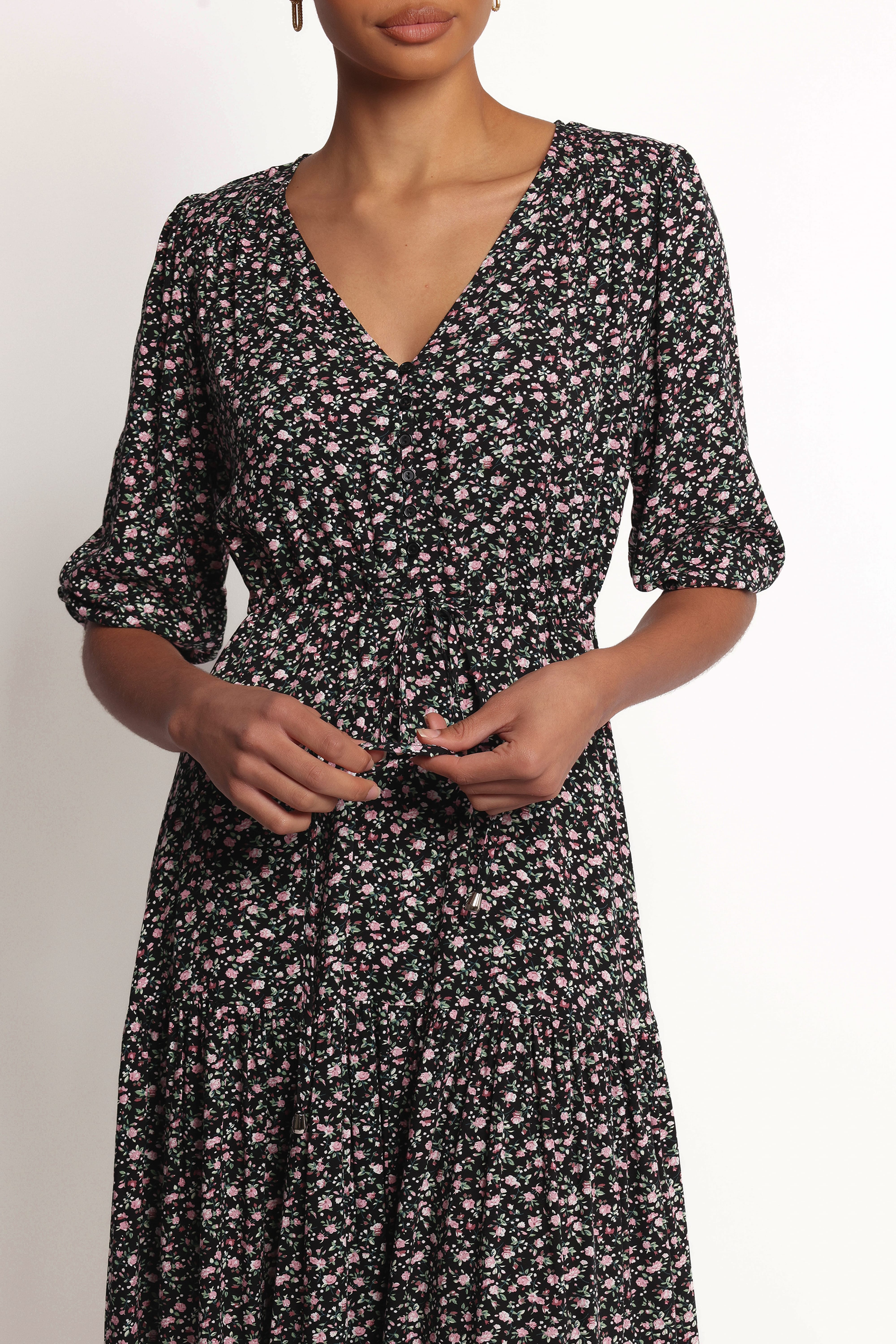 Kelda Dress - Black Rosebud Floral
