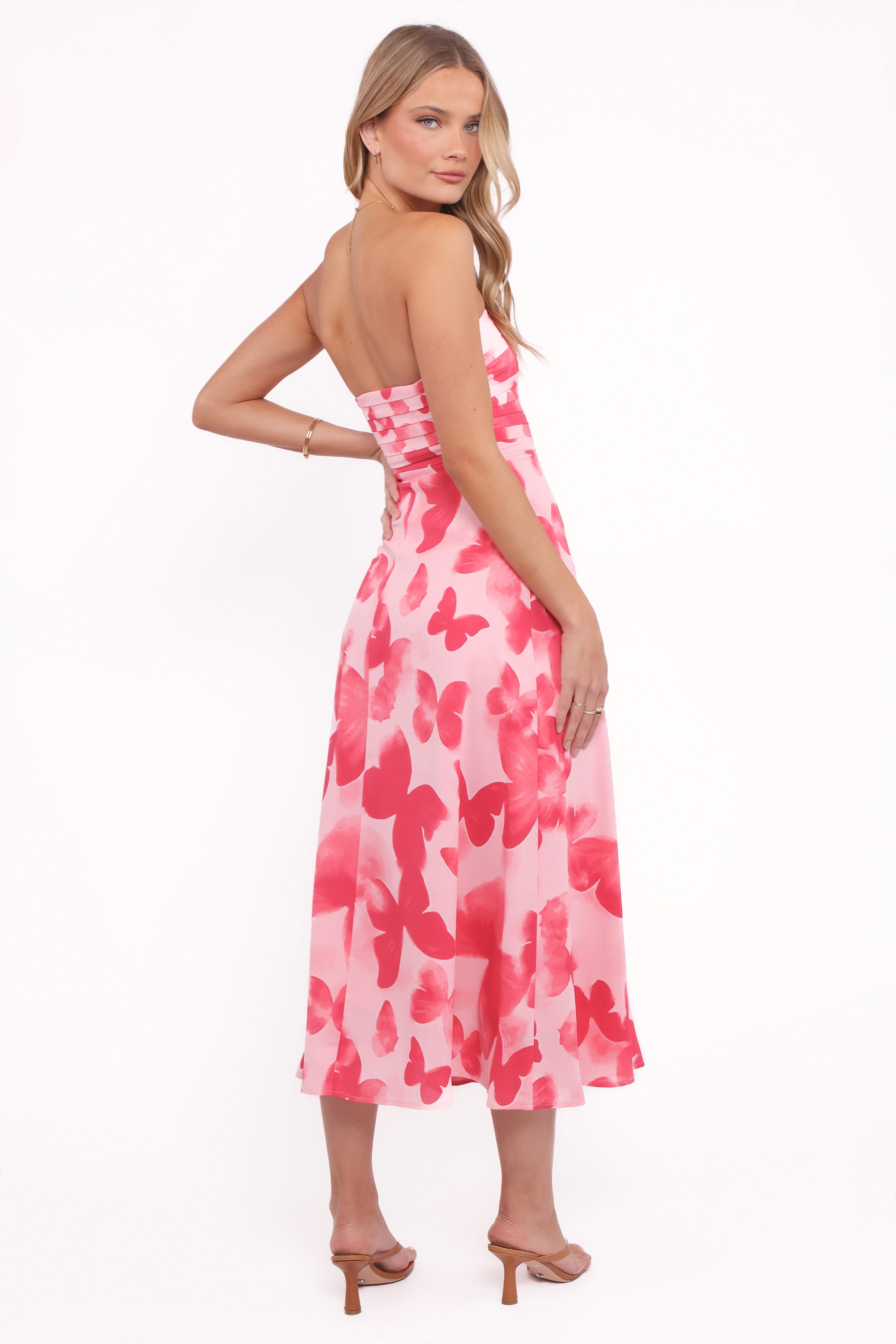 Kenna Strapless Midi Dress - Butterfly Print