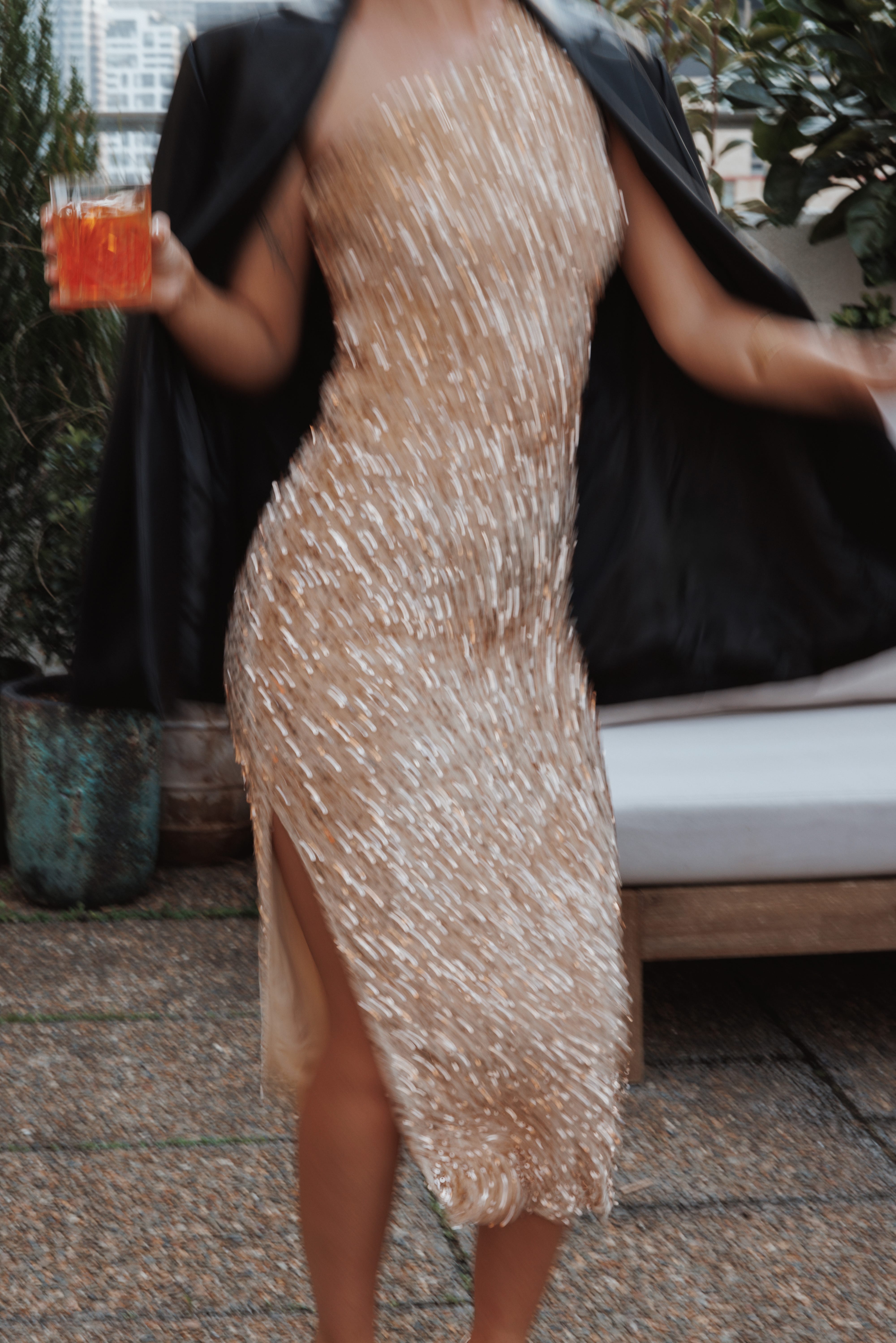 Kiki One Shoulder Midi Dress - Gold